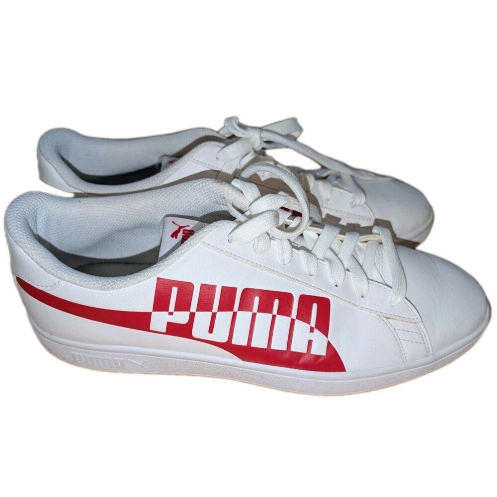 PUMA Smash V2 Max Mens 11.5 Shoes Sneakers White/High Risk Red Big Logo EUC